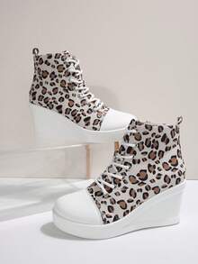 Wysokie płócienne buty damskie, grube trampki, ukryty klin, okrągły nosek, modne brytyjskie codzienne płaskie buty