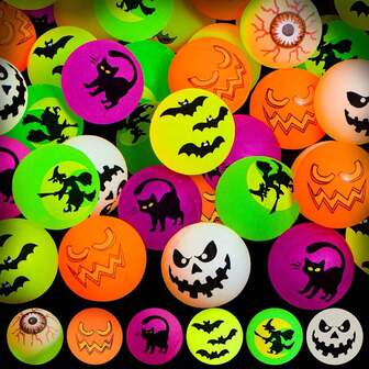 10/20/40/60 件万圣节玩具夜光弹力球 6 种万圣节主题设计弹力球适用于万圣节派对礼品用品、课堂奖励、不给糖就捣蛋物品（颜色和款式随机）