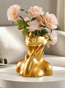 1pc Gold Resin Flower Vase, For Decoration, Flower Arrangement, Beauty Tool & Stationery Storage, Modern Simple Vase, Suitable For Home Decor, Living Room Tabletop