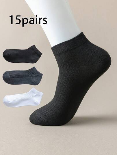 15 đôi tất cổ ngắn kẻ sọc màu trơn dành cho trẻ em và thanh thiếu niên