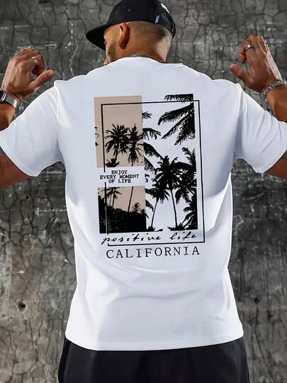 Camiseta de manga corta para hombre de corte regular, con estampado de California, a la moda y casual, cómoda y versátil, adecuada para usar durante todo el año