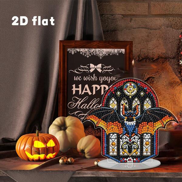 1pc 2D Bat Shaped Diamond Painting Kit, DIY Acrylic Rhinestone Decor, Handmade Craft Experience, Halloween Party Tabletop Decor, Suitable As Halloween Gift For Friends, Family And Partners
