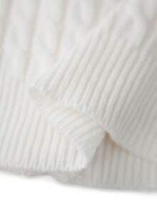 Women's Cable Knit Cardigan Solid Color Round Neck Short Sleeve Button-Front Closure Crop Sweaters - White - View 6
