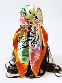 Boho 1 Pc 90cm Women's Floral Printed Square Scarf, Casual Sunscreen Head Wrap & Neck Scarf, Suitable For Nighttime Breast Wrapping, Sleeping And Daily Wear, Can Be Worn As A Square Scarf, Bandana, Headwrap Or Bandana Top