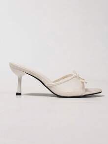 女士网眼透气露趾高跟凉鞋，优雅蝴蝶结细跟拖鞋，百搭夏季新品