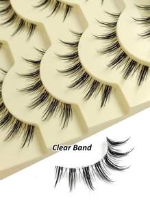 5对Rikuaild卡通风格假睫毛，自然款和动漫角色扮演款，透明睫毛梗，适合新手，蓬松浓密，黑色锥形水润妆效 - 自然纖長款 - 查看 2