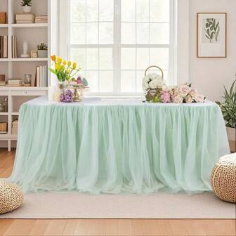 1pc Elegant Polyester Tulle Table Skirt Apron For Wedding, Bridal Shower, Birthday, First Communion - Versatile Party Decoration For Christmas, Halloween, New Year