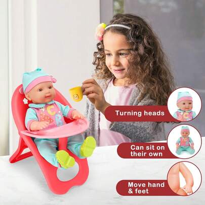 25 Piece Baby Doll Play Set With Crib Bath Tub High Chair & Feeding Accessories