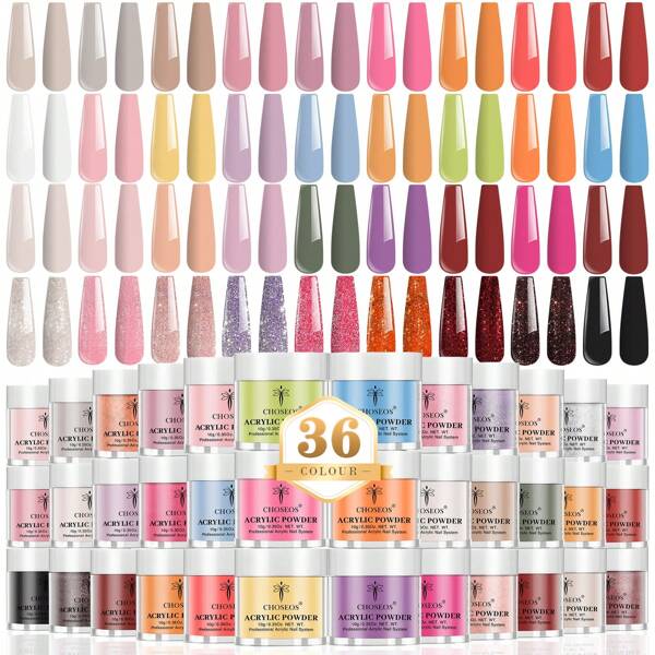 CHOSEOS 36 Colors Crystal Powder Set, You Can Create Salon Level Manicure At Home, French Manicure DIY, Suitable For Beginners And Professionals!