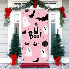 1pc Pink Halloween Door Decor, 70.87x35.43 Inch Cute Ghost Halloween Door Banner, Halloween Door Decoration, Halloween Background Decor Sign, Suitable For Home Door, Vintage Halloween Party Supplies - Multicolor - View 6