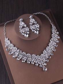 Bridal Accessories High End Bridal Crown Headwear Wedding Chain Baroque New Queen's Crown Wedding Necklace Earrings Accessories - 皇冠+項鍊+耳環套裝 - 查看 4