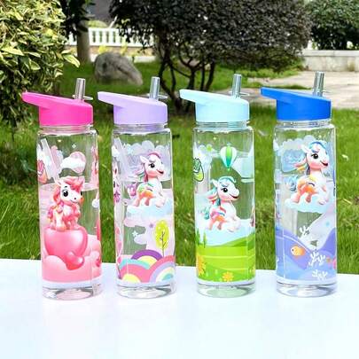 1pc800ml儿童可爱卡通吸管杯便携学校户外运动水壶便携吸管杯学生返校用