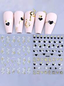 4pcs Simple French Heart Shaped Nail Sticker, Luxury Metallic Shiny Heart Nail Art Stickers 3D Decal DIY For Wedding Valentine's Day Manicure Decoration