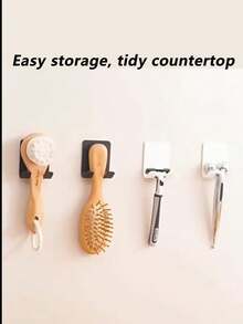 2 件 - 多功能手动剃须刀支架，带强力粘合钩、免打孔电源插头挂钩、剃须刀片收纳支架