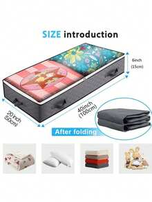 New Thickened Large Underbed Storage Box, Non-Woven Fabric Storage Bag For Clothes, Quilts, Ideal For Bedroom Or Dorm, Reinforced Handle, Dustproof, With Safety Strap, Multi-Compartment Design, Random Color - Multicolor - View 7