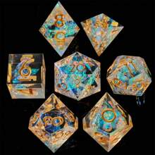 Dice Set - Resin Sharp Edge Handmade 7pcs Polyhedral RPG MTG D&D Dice With Gift Case (Yellow)