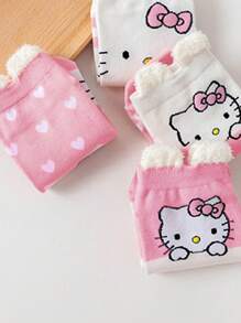 Sanrio 1 paire/4 paires de chaussettes décontractées simples et mignonnes Hello chat & Charmmy chat de Sanrio, absorbantes et confortables pour dames