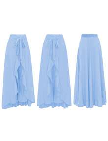 Solid Pencil Pants With Asymmetrical Ruffles Skirts Casual Overlay Pant Skirts Fashion Trousers Going Out Bottom - Màu xanh nhạt - Xem 5