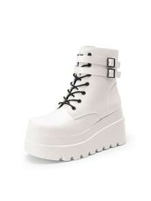 Gothic Chunky Platform Boots For Women – 3.5 Lightweight Heel, Hidden Side Zipper, Edgy Ankle Boots For Concerts, Nightclubs & Street Style Dark Glamour Comfort White - 白色 - 查看 4