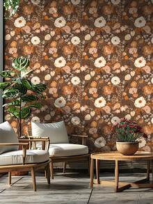1卷 1米/3米/5米 复古棕色花朵叶子乡村风格墙面装饰墙纸可剥离自粘式接触纸乙烯基壁纸 DIY 家居装饰房间背景卧室厨房客厅浴室柜桌椅家具翻新覆盖纸