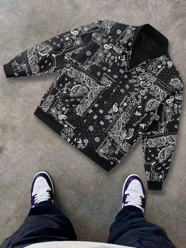 Men's Lightweight Casual Allover Print Jacket, Fashionable Outerwear, Long Sleeve, Spring/Autumn