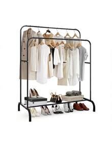 Perchero rack organizador doble para ropa armario closet multifunción hogar almacenamiento prendas soporte metálico resistente mueble dormitorio práctico organizador vestidor - Negro - Ver 1