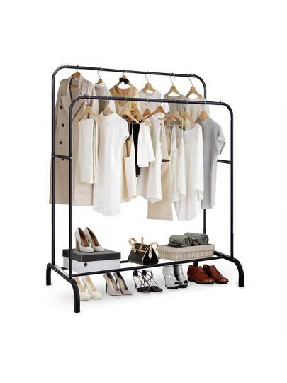 Perchero rack organizador doble para ropa armario closet multifunción hogar almacenamiento prendas soporte metálico resistente mueble dormitorio práctico organizador vestidor
