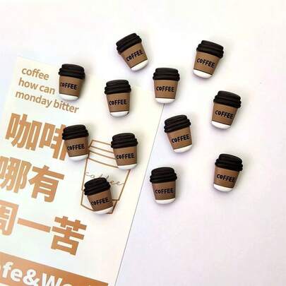 6/12片装咖啡杯创意冰箱贴磁性装饰固定留言板展示铁艺磁贴