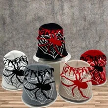 1 件 Y2K 针织提花蜘蛛图案无檐帽，冬季温暖街头嘻哈帽，采用丙烯酸秋季服装制成 - 彩色 - 查看 6