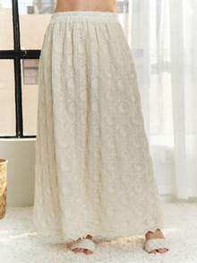 Womens Casual Maxi Skirt Elegant Romantic Floral Embroidered A Line High Waisted Full Length Formal Evening Party Wedding Guest Flowy Cream White Floor Length Summer Spring Special Occasion Swing Dance Skirt - 米色 - 查看 5
