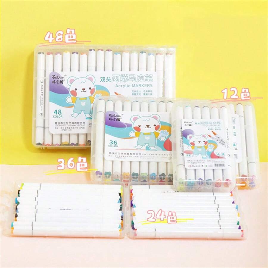 12/24/36/48 Colors Dual Tip Acrylic Marker Set, Soft Tip Quick-Drying Paint Pens, DIY Graffiti Art Drawing Markers For Artists & Beginners, Multi-Surface Crafts - Sets - View 1