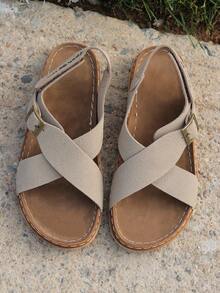 IH2 女士超柔軟十字綁帶單扣和魔鬼氈閉合粗底運動鞋，配有雪花底 - 卡其色 - 查看 7