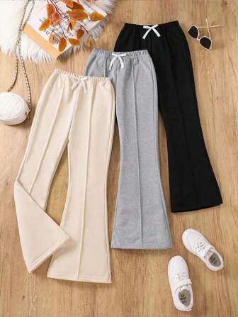 3pcs/Set Girls' Casual Elastic Waist Flare Pants, Sports Pants For Autumn