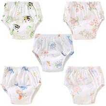 5 件可重复使用的婴儿训练裤，可洗尿布袋，透气如厕学习内衣，防水防漏幼儿尿布，柔软舒适的材质，适合所有季节的婴儿