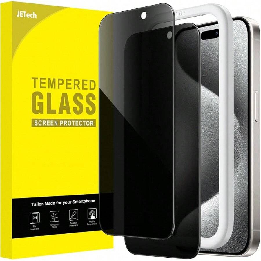 JETech Privacy Screen Protector For 15 Pro 6.1 Inch, Anti-Spy Tempered Glass Screen Protector With Easy Installation Frame, 2 Units - IPhone 15 Pro - View 1