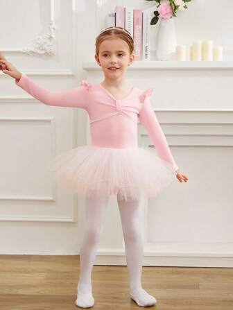 Girls' Long Sleeve Ballet Tutu Dress, Dance Performance & Practice Leotard For Toddlers And Child, Chinese Dance Costume