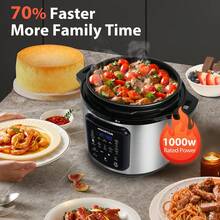 1pc 6L Multifunctional Electric Pressure Cooker, 1000W High Power, 18 Preset Functions, 1-Touch Keep Warm, 24H Timer, LED Display, 3 Pressure Levels, Stainless Steel Body, Aluminum Inner Pot, Non-Stick Coating, Ideal For Household Use - EU F Type Plug(220-240V) - View 4