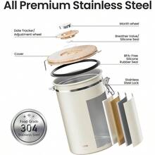 Veken Coffee Canister 39OZ Large Airtight Stainless Steel Food Storage Container For 2.2lbs Coffee Beans Ground Sugar Tea Flour Cereal Kitchen Bar Accessories With Date Tracker And Scoop Cream - 2-Cream - View 5