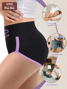 6pcs Women Plus Size Triangle Panties, Fashionable Contrast Color Design, Soft And Breathable - Multicolor - View 3