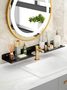 1 buc. Suport de depozitare montat pe perete în baie, suport de depozitare în fața oglinzii de baie, suport de depozitare pentru robinet, ușor de instalat, nu necesită găurire, potrivit pentru depozitarea robinetelor în baie, toaletă sau bucătărie