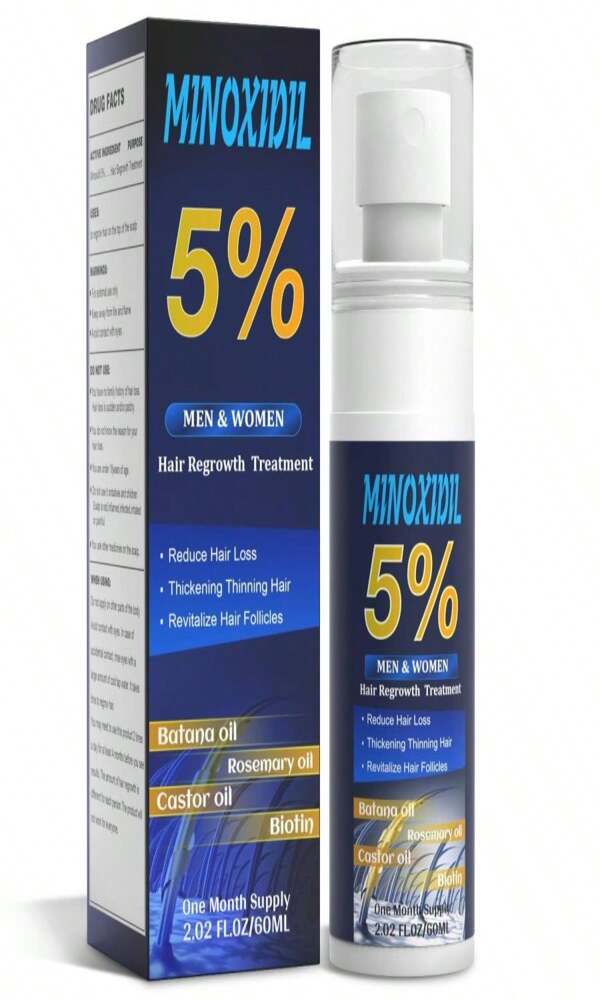 5% Minoxidil For Men And Women, Hair Growth Biotin Serum With Batana And Rosemary For Hair Beard Regrowth Treatments, Extra Strength Hair Loss Solution To Regrow Thicker, 202FL OZ
