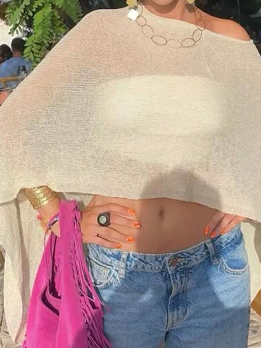 Summer Irregular Knit Cover-Up Crop Top For Women Y2k Aesthetic See-Through T-Shirt Beach Vacation Going Out Tops Womens Crochet Shrug Y2K Hollow Out Bolero Shrug See Through Cropped Top - 黃色 - 查看 1