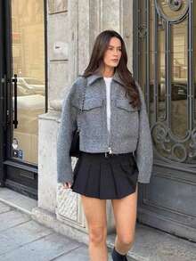 Fashionable Casual Grey Short Loose Zip-Up Jacket, Versatile For Autumn/Winter - Grey - View 5