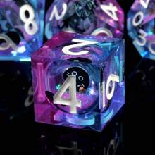 Liquid Core Cat Dice Set 7Pcs With Box- Sharp Edge Cute Cat Style Resin Dice For D&D, Roleplaying Games, RPG, MTG, Table Games D20 D10 D8 D6 D4