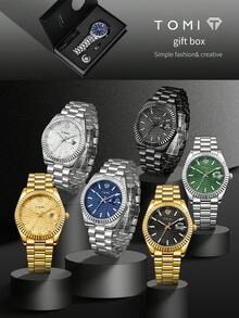 TOMI 男士手表套装包括星星胸针、戒指、奢华简约表盘、钢表带，适合送礼、节日、家庭、日常生活、节日 - 彩色 - 查看 11