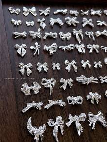 10/100/500pcs 3D Silver Bow Heart Nail Art Decorations, Korean Style Metal Bow, Star, Moon Nail Jewelry, Y2K Punk Nail Gems, DIY For Acrylic Nail Stickers, Phone Cases, Shoes, Clothes, Bags Nails Nail Supplies Nail Charms - Multicolor - View 3