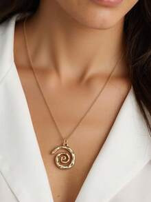 1 Bohemian Spiral Swirl Pendant Necklace, Vintage Oval Swirl Pendant Necklace, Chunky Y2K Necklace, Bohemian Summer Beach Birthday Party Jewelry - 金色 - 查看 3