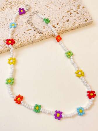 1pc Bohemian Minimalist Solid Color Beaded Choker Necklace, Suitable For Women's Party And Daily Wear
