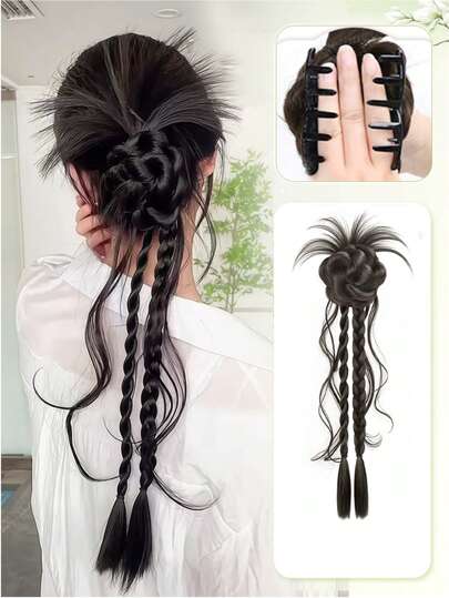 Synthetic Ponytail,Synthetic Hair Bun Ponytail Hair Piece, Claw Clip Bun Hair Clip, Synthetic Fake Buns Hairs Extensions, Hair Accessories For Women Daily Wear