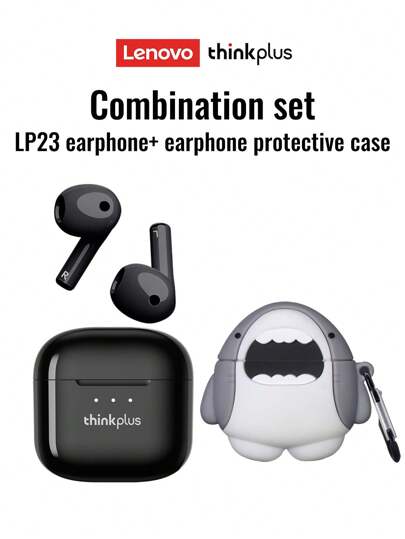 Lenovo LP23 Bluetooth Earphones Protective Case Combo, Half In-Ear Stereo Sound Effect, High-Definition Voice Call With Sensitive Microphone, Smart Noise Cancellation, Music & Gaming Dual Mode, Low Latency, Long Battery Life, Suitable For Smartphones & Computers